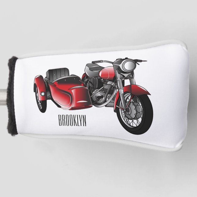 Sidecar motorcycle cartoon illustration  golf head cover (Front)