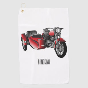 Sidecar motorcycle cartoon illustration  golf towel