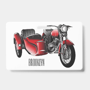 Sidecar motorcycle cartoon illustration ID badge