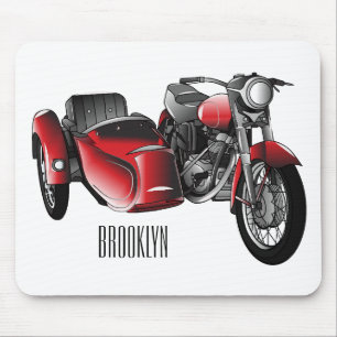 Sidecar motorcycle cartoon illustration mouse pad