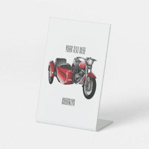Sidecar motorcycle cartoon illustration pedestal sign