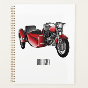 Sidecar motorcycle cartoon illustration  planner