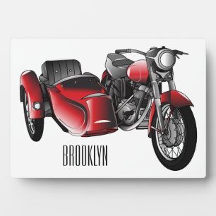Sidecar motorcycle cartoon illustration plaque