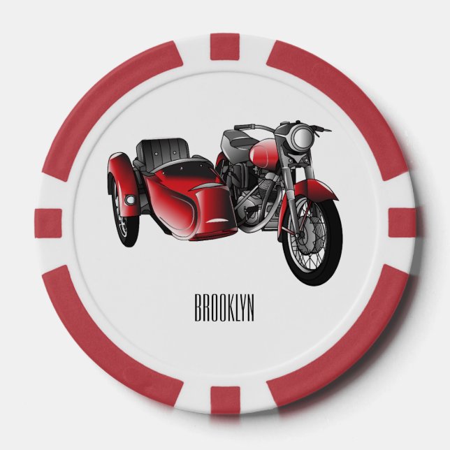 Sidecar motorcycle cartoon illustration  poker chips (Front)