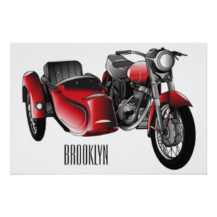 Sidecar motorcycle cartoon illustration  poster
