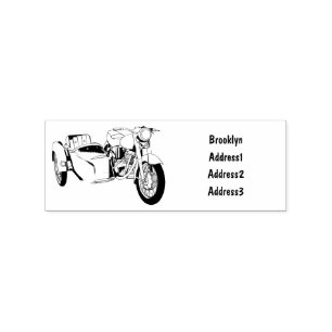 Sidecar motorcycle cartoon illustration rubber stamp