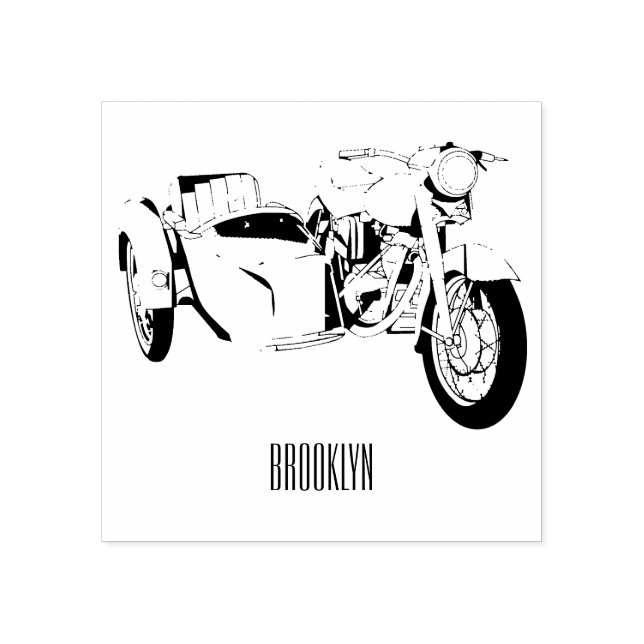 Sidecar motorcycle cartoon illustration  rubber stamp (Imprint)