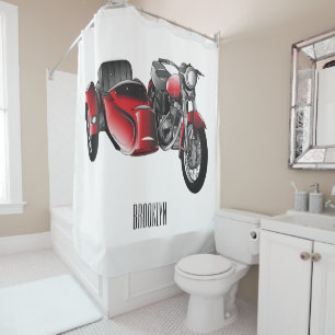 Sidecar motorcycle cartoon illustration shower curtain
