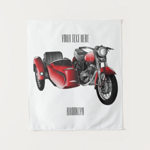 Sidecar motorcycle cartoon illustration  tapestry