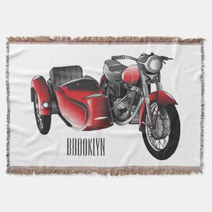 Sidecar motorcycle cartoon illustration  throw blanket