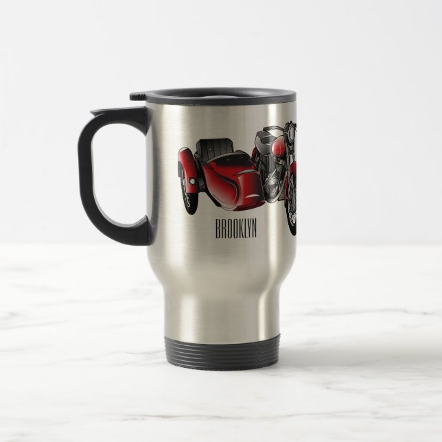 Sidecar motorcycle cartoon illustration  travel mug (Left)