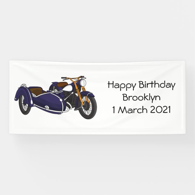 Sidecar purple motorcycle illustration banner (Horizontal)