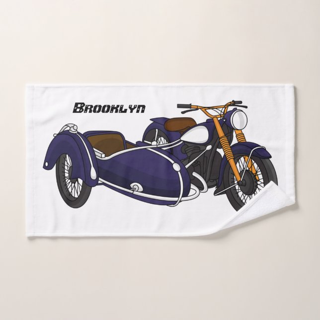 Sidecar purple motorcycle illustration bath towel set (Hand Towel)