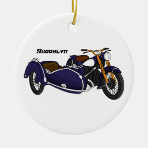 Sidecar purple motorcycle illustration ceramic ornament