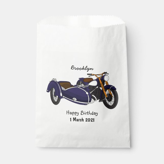 Sidecar purple motorcycle illustration favour bag (Front)