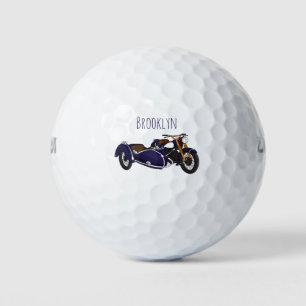 Sidecar purple motorcycle illustration golf balls