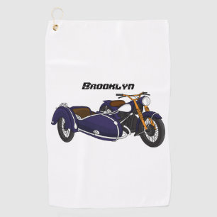 Sidecar purple motorcycle illustration golf towel