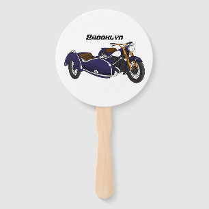 Sidecar purple motorcycle illustration hand fan