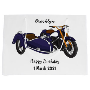 Sidecar purple motorcycle illustration large gift bag