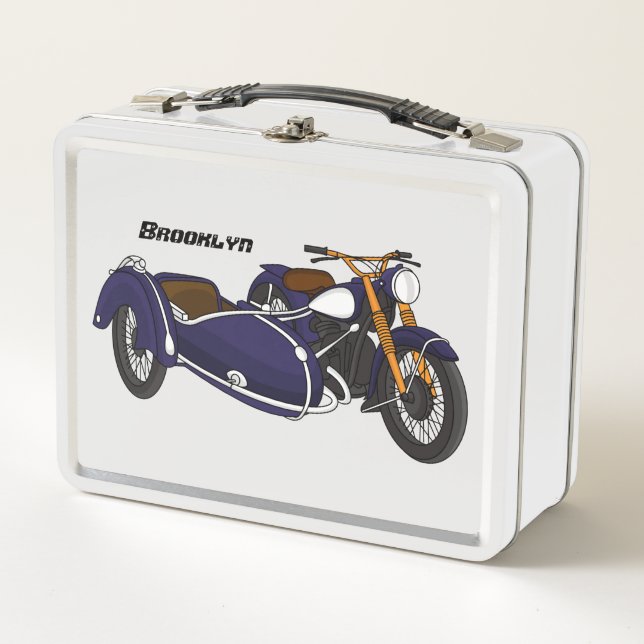 Sidecar purple motorcycle illustration metal lunch box (Front)