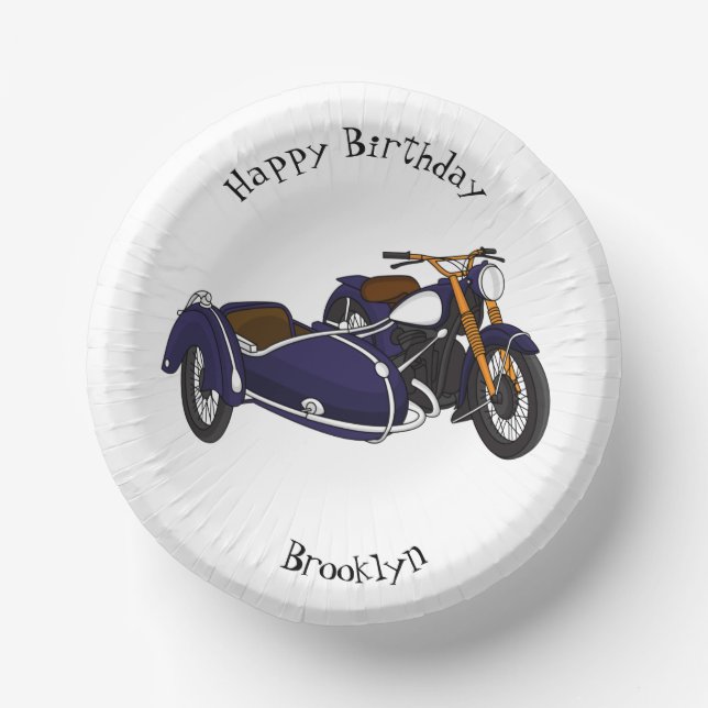 Sidecar purple motorcycle illustration  paper plate (Front)