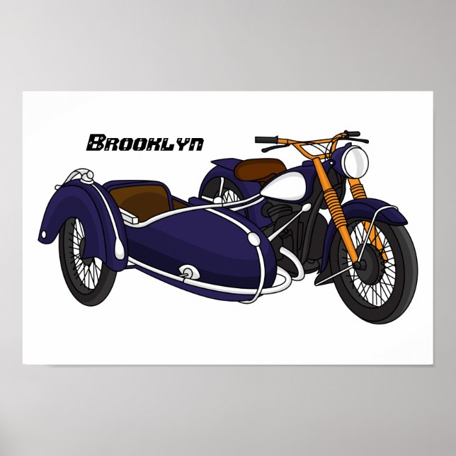 Sidecar purple motorcycle illustration poster (Front)