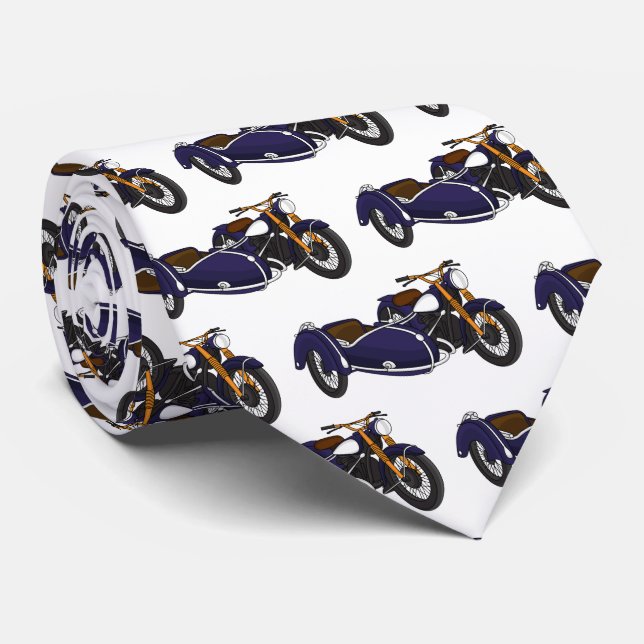 Sidecar purple motorcycle illustration tie (Rolled)