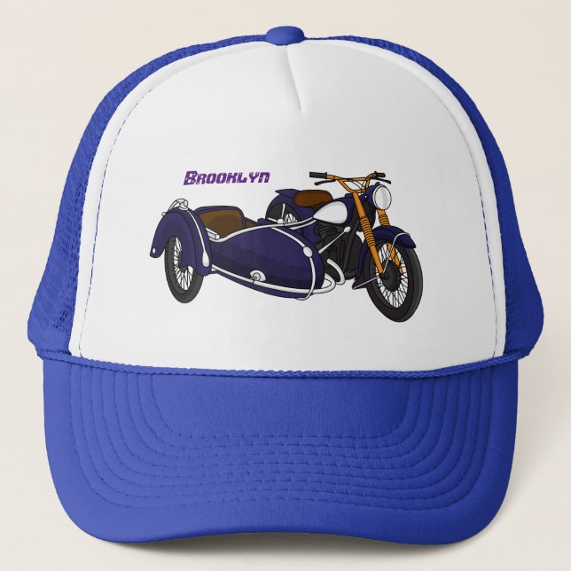 Sidecar purple motorcycle illustration trucker hat (Front)