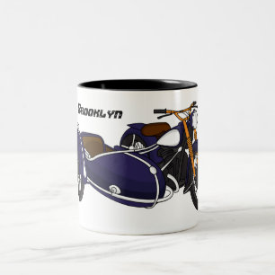 Sidecar purple motorcycle illustration Two-Tone coffee mug
