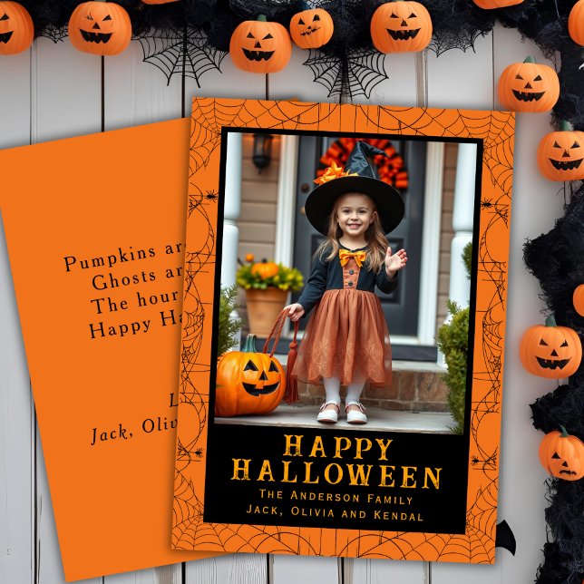 Sider Web Frame Custom Photo Happy Halloween Holiday Card (Sider Web Frame Custom Photo Happy Halloween Holiday Card)