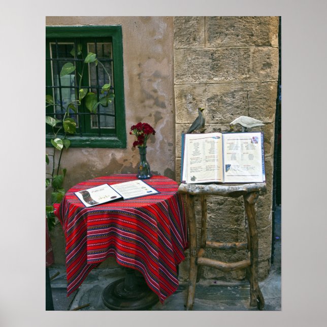 Sidewalk cafe, Chania, Crete, Greece Poster (Front)