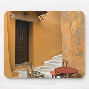 Sidewalk table setting, Chania, Crete, Greece Mouse Pad