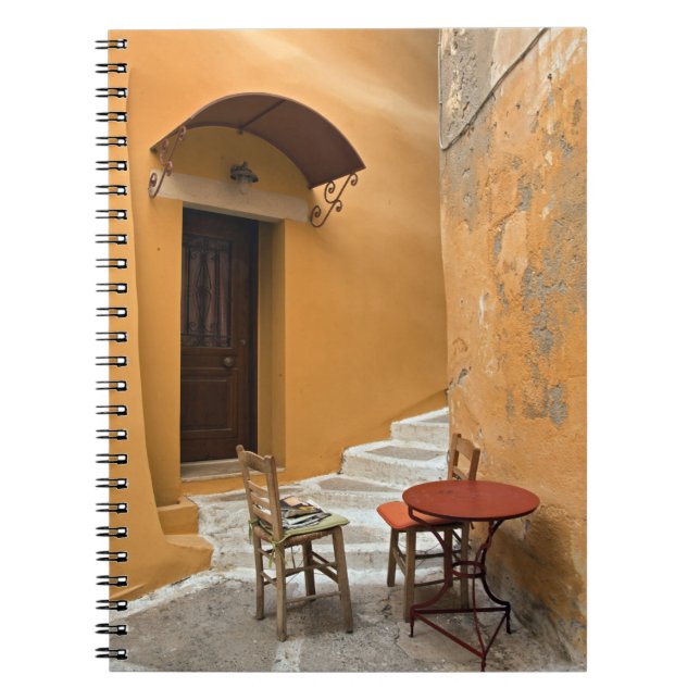 Sidewalk table setting, Chania, Crete, Greece Notebook (Front)