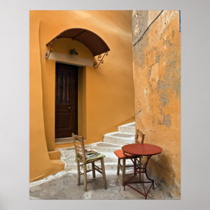 Sidewalk table setting, Chania, Crete, Greece Poster