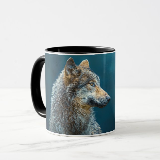 Sideways portrait of a Grey wolf Mug (Front Left)