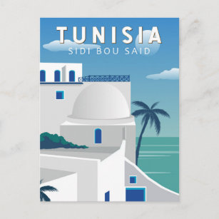 Sidi Bou Said Tunisia Retro Travel Art Vintage Postcard