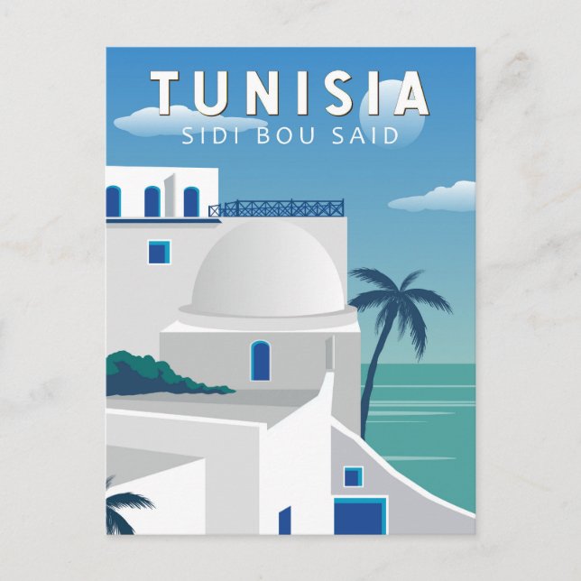 Sidi Bou Said Tunisia Retro Travel Art Vintage Postcard (Front)