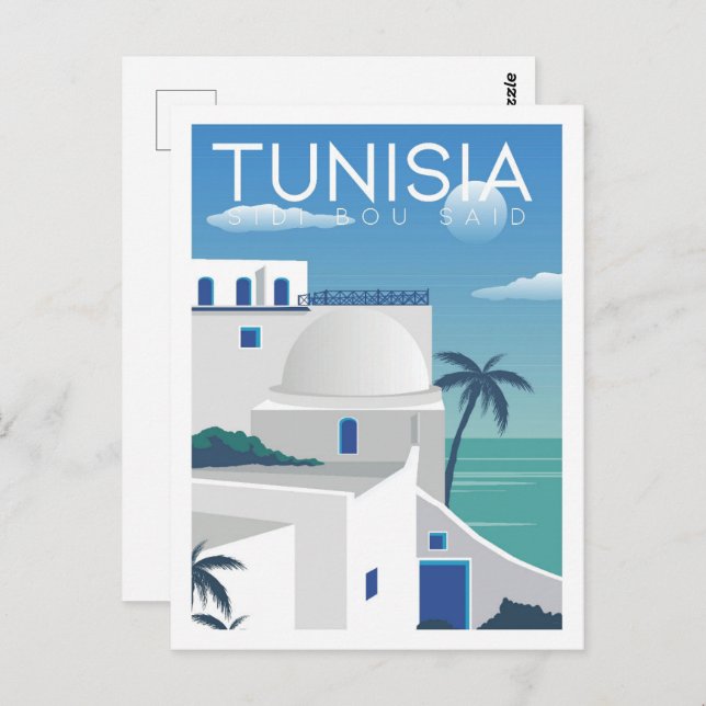 Sidi Bou Said Tunisia Travel Place Illustration Postcard (Front/Back)