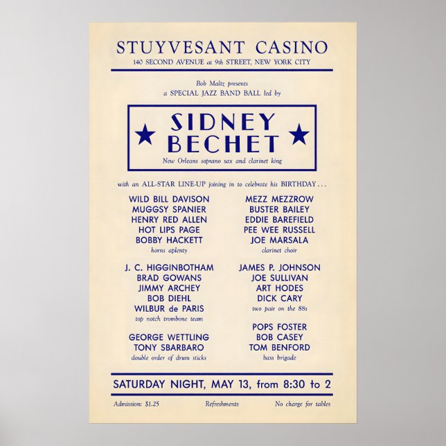 Sidney Bechet - Wild Bill Davison jazz poster (Front)