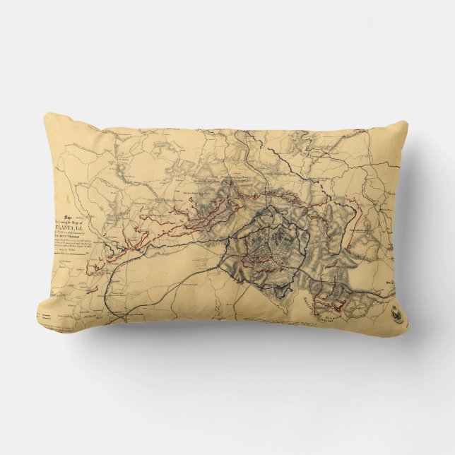 Siege of Atlanta Civil War Map July - August 1864 Lumbar Cushion (Front)