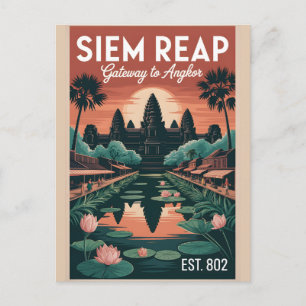 Siem Reap Cambodia Retro Travel Poster Art Holiday Postcard