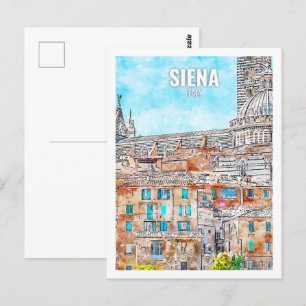 Siena Italy Famous Travel Place Watercolor Postcard