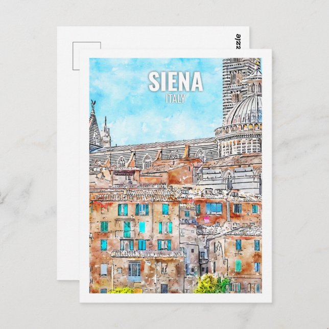 Siena Italy Famous Travel Place Watercolor Postcard (Front/Back)