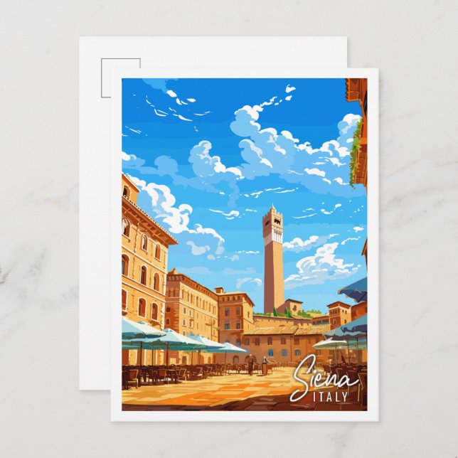 Siena Italy vintage travel illustration Postcard (Front/Back)