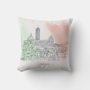 Siena Italy with Italian Flag Colours Pen and Ink Cushion