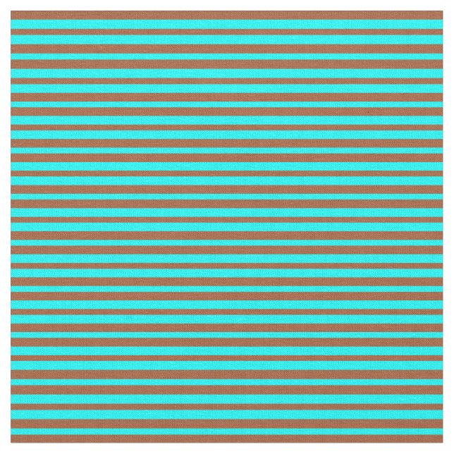 Sienna and Aqua Coloured Stripes Pattern Fabric (Close Up)