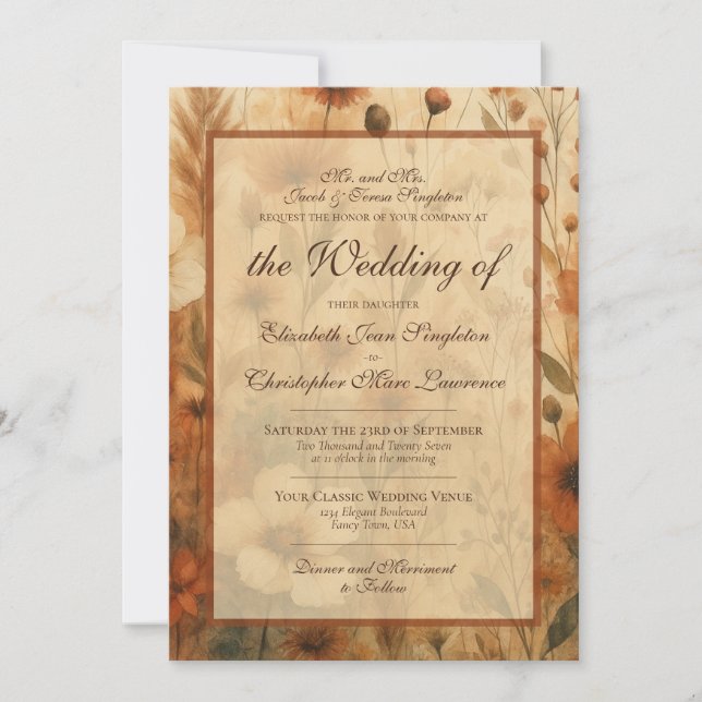 Sienna Boho Chic Wildflowers Formal Wedding Invitation (Front)