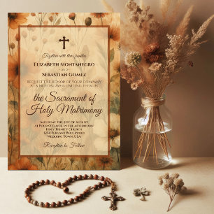 Sienna Boho Watercolor Floral Catholic Wedding Invitation