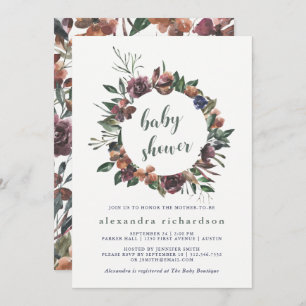 Sienna Botanical   Watercolor Wreath Baby Shower Invitation
