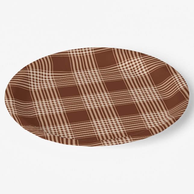 Sienna Brown And White Plaid Paper Plate (Angled)